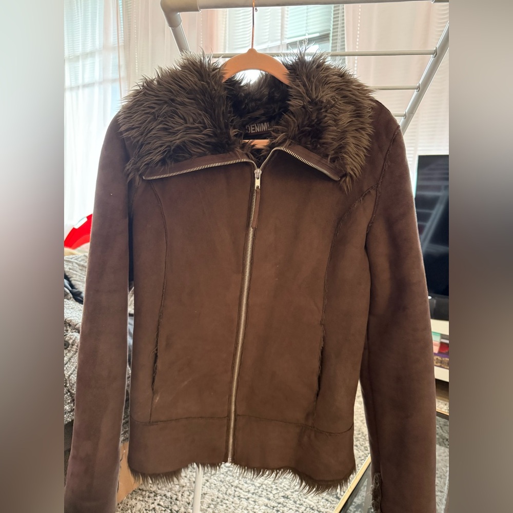 Brown Faux Fur Collar Jacket